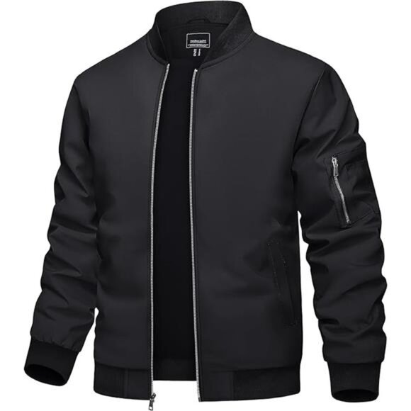 Mens Bomber Jacket Lightweight Casual Windbreaker Zip Up Coat Multi Pocket Sprin - Picture 7 of 7